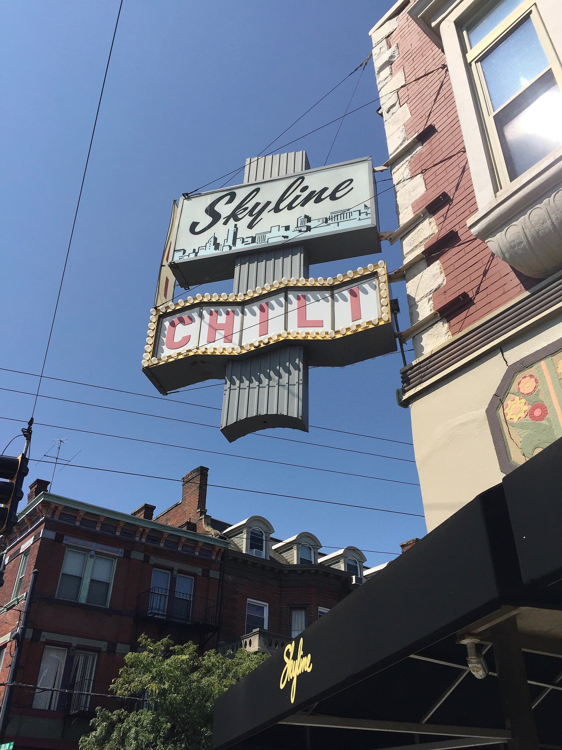 Clifton Gaslight District street with Skyline Chili sign